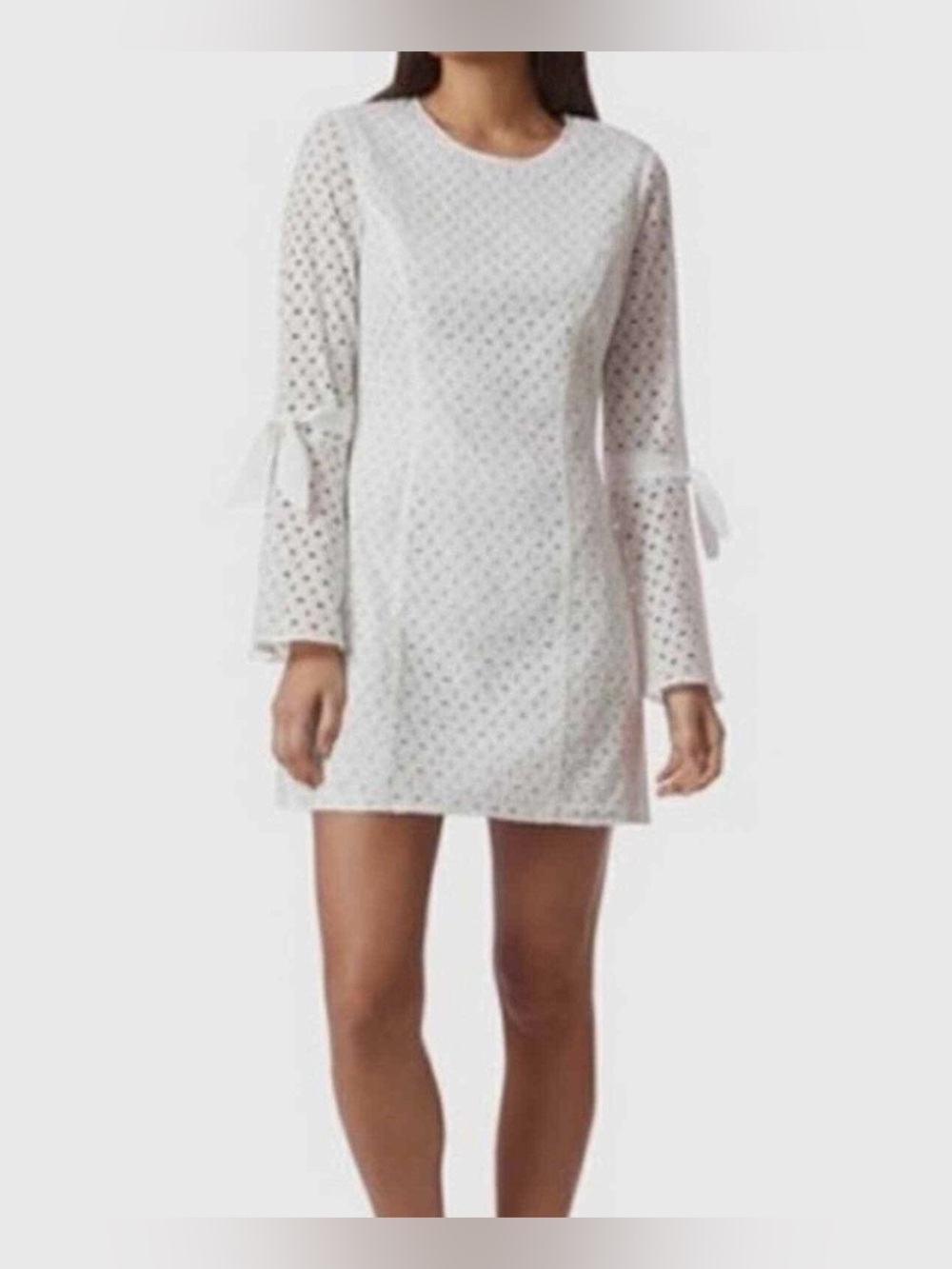 Avec Les Filles White Eyelet Shift with Tie Sleeves with Cutout Back